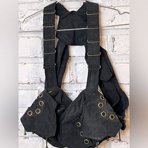 Pocket Harness Vest Black and Gray with Brass tone hardware Sz S/M